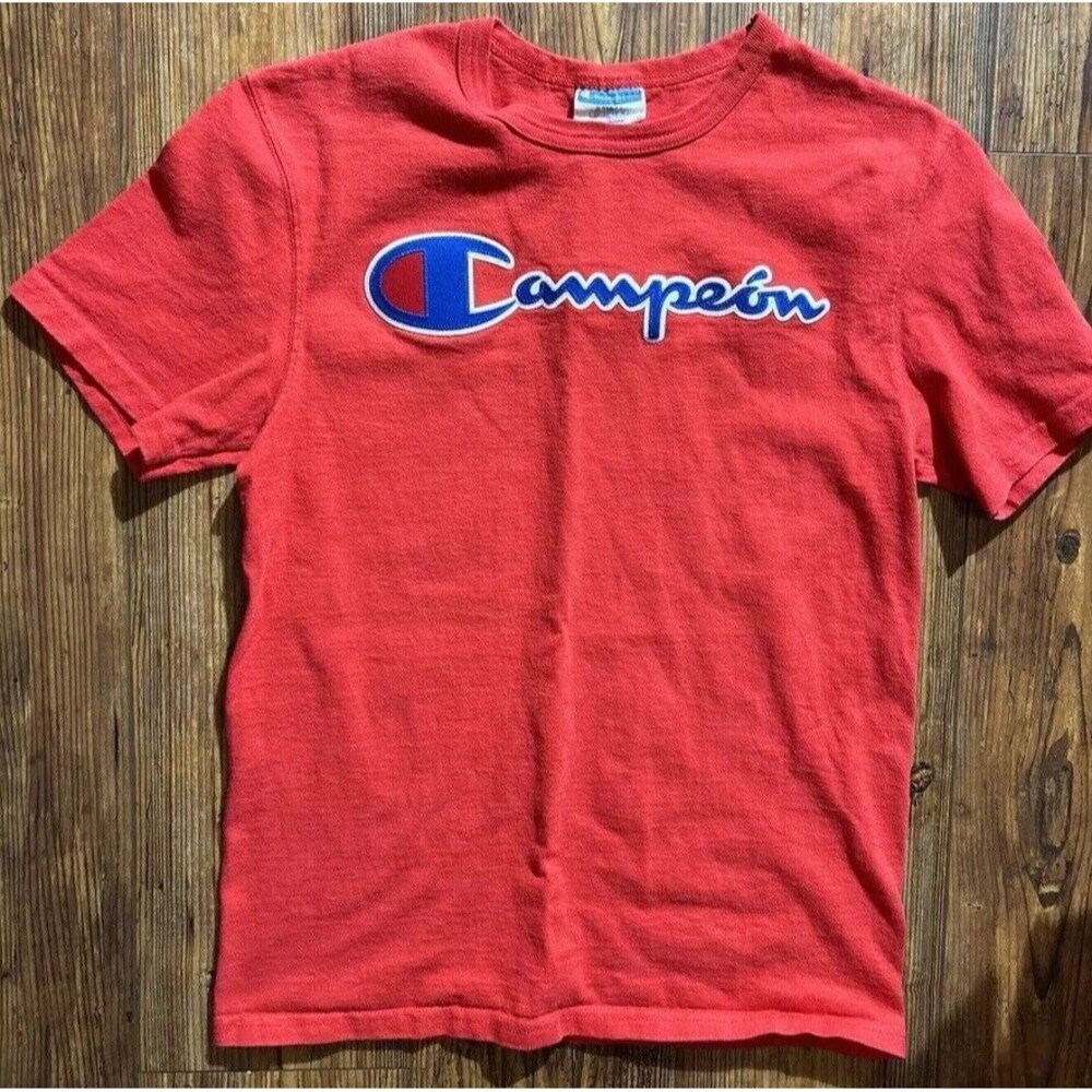 Vintage Women’s Champion "Campeon" Spanish Logo Raised Appliqué T-Shirt RED